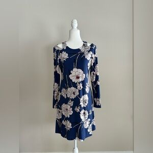 Ivanka Trump Navy and White Floral Long Sleeve Dress
